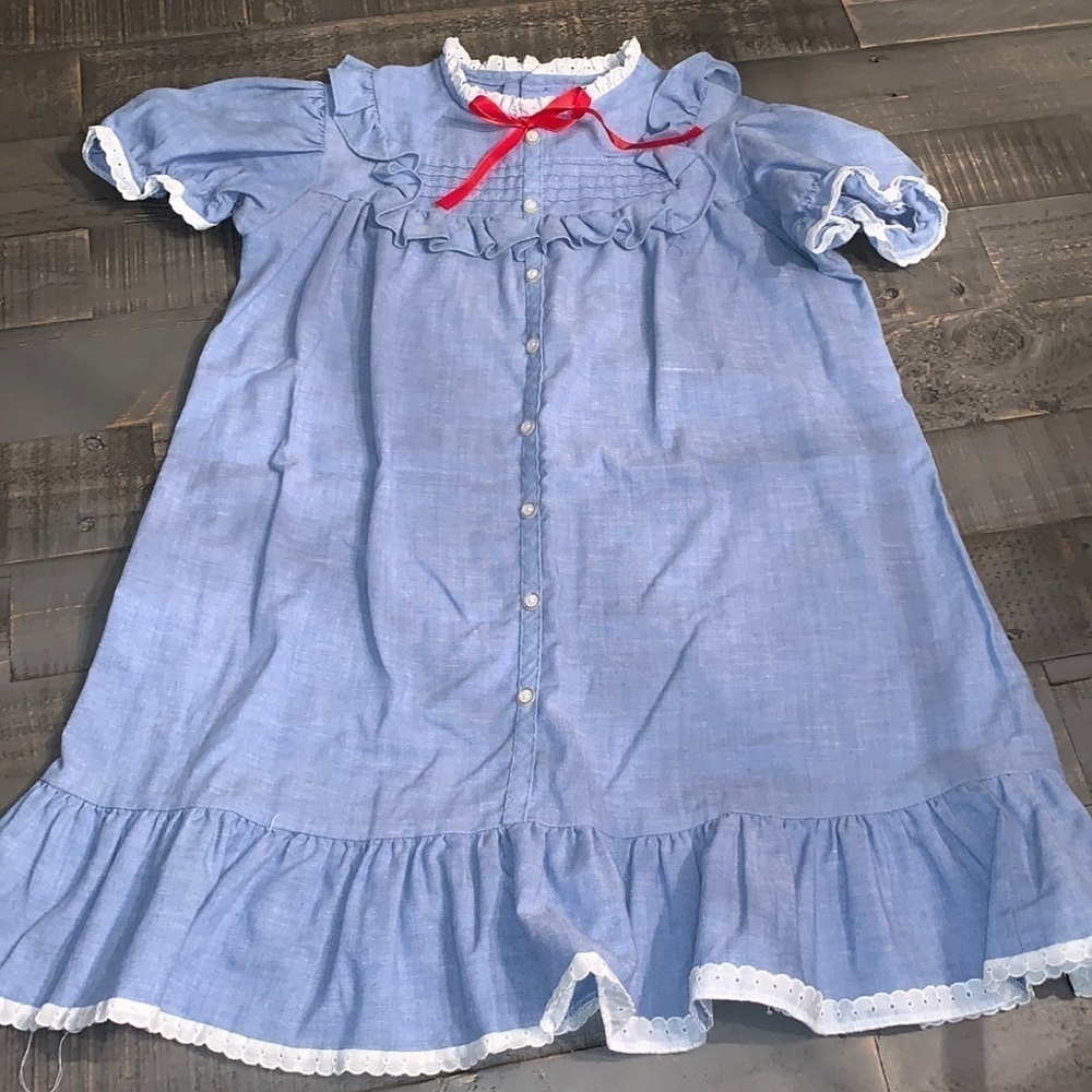 Last Chance Vintage Cinderella Blue Eyelet Lace Ruffle Dress Made in USA 18 Mo